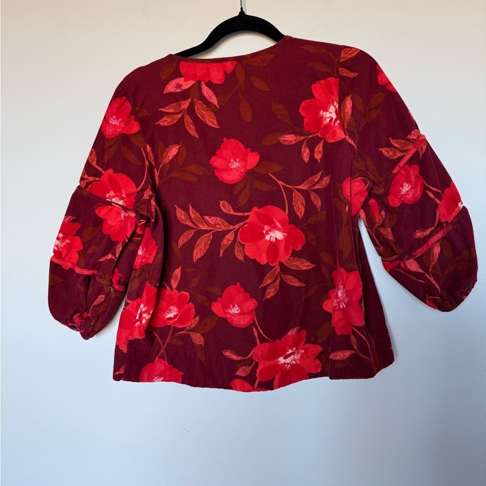 Sonoma Floral Corduroy Blouse Boho Cottagecore Puff Sleeve Top Petite Medium - Picture 3 of 5
